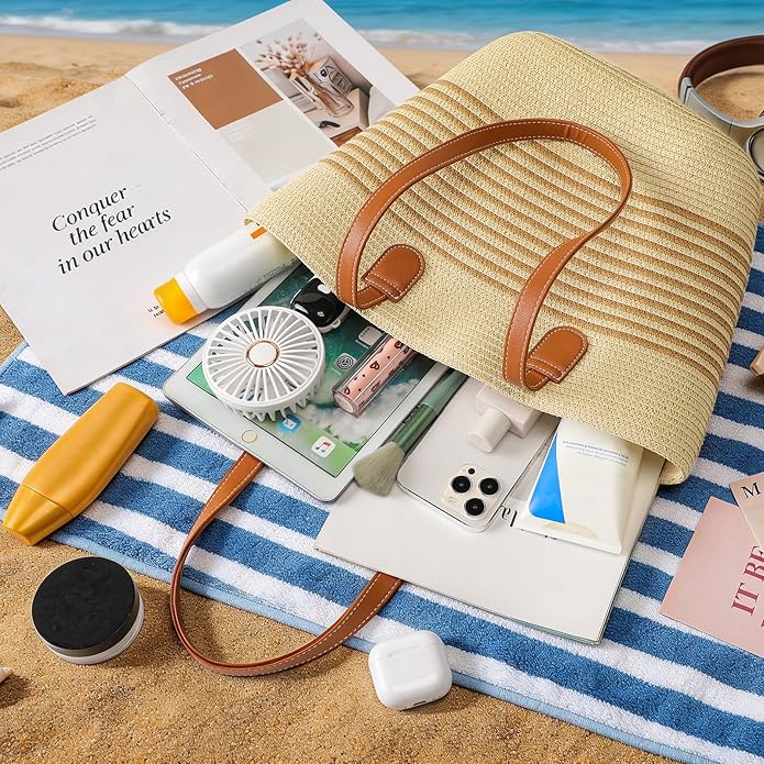 Beach Bags for Women, Summer Straw Beach Bag Straw Purse Shoulder Handbags Large Beach Tote for Summer Vacation