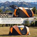 Pop Up Camping Tent, 2/4/6 Person Instant Tent Waterproof PU4500mm, Spacious Ventilated Camping Tent with Front Porch, Quick Setup Lightweight Portable for Outdoor Camping Hiking Beach