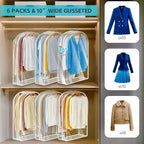 6 Pack Clear Garment Bags for Hanging Clothes 10”Gusseted, Suit Bags for Closet Storage, Hanging Plastic Clothes Cover for Coat, Dress, Fur, Shirt（24x10x40In）