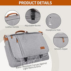 ESTARER Messenger Bag 17-17.3 Inch, Men's Computer Bag Water-resistant Canvas, Laptop Shoulder Bag for Travel Work College, Light Grey