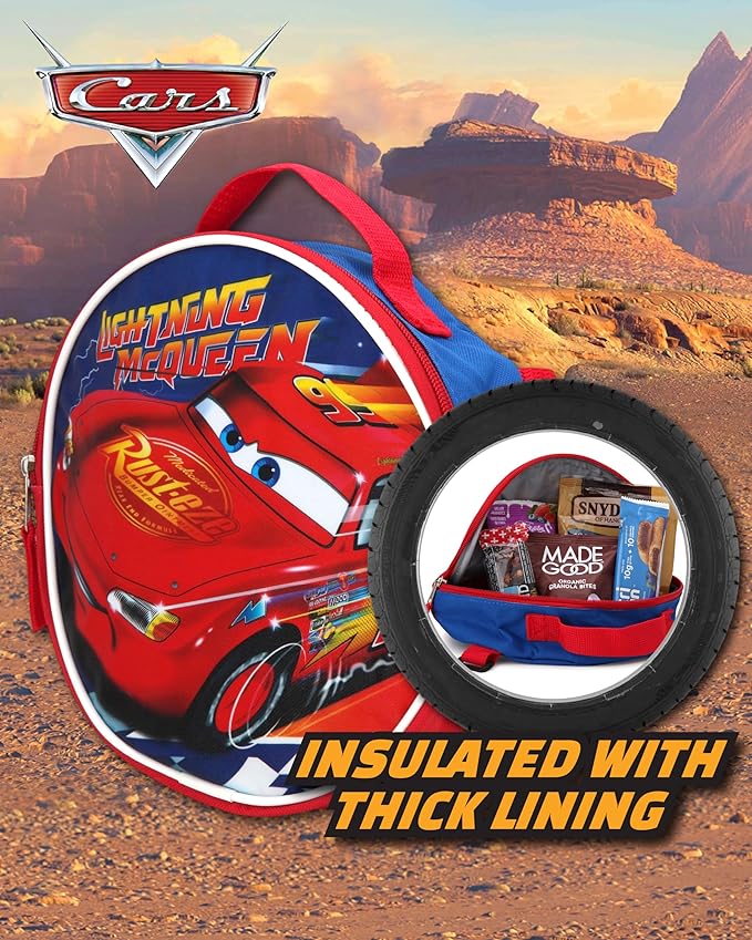 Fast Forward Lightning McQueen Boys Backpack and Lunch Box Set - 2 Piece 15 Inch School Backpack With Detachable Lunch Bag, Lightning McQueen Blue/Red