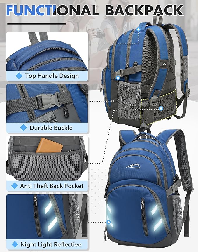 ProEtrade Extra Large Backpack Bookbag for College Laptop Travel, Fit Laptop Up to 17 inch with USB Charging Port Multi Compartment Anti theft, Gift for Women Men (Blue)