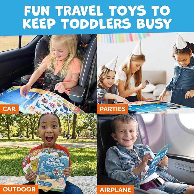 Reusable Sticker Books for Toddlers 1-3, Stickers for Toddlers 2-4 Years - Stickers for Kids Airplane Toys for Toddler 1-3, Toddler Travel Toys - Reusable Sticker Book Birthday Gifts for Boys Girls