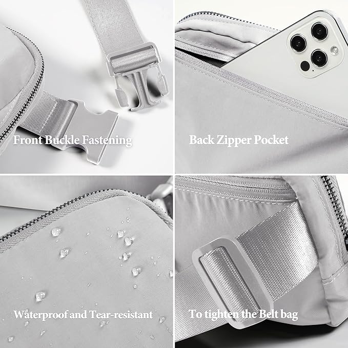 YOSHUYUKI Fanny Pack Crossbody Bag Trendy Waterproof Small Sling Cross Body Purse for Women Men Fashion Waist Packs Mini Belt Pouch Chest Bum Hip Bag Lulu Dupes for Travel Vacation Running Ash