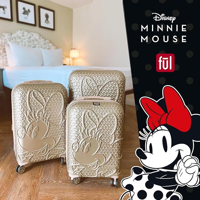 FUL Disney Minnie Mouse 22 Inch Carry On Luggage, Textured Hardshell Rolling Suitcase with Spinner Wheels, Gold