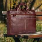 LEATHER VILLAGE 18" Leather Laptop Messenger Briefcase Bag for Men-Leather Satchel for Travel and Office Shoulder Bag-Red Brown