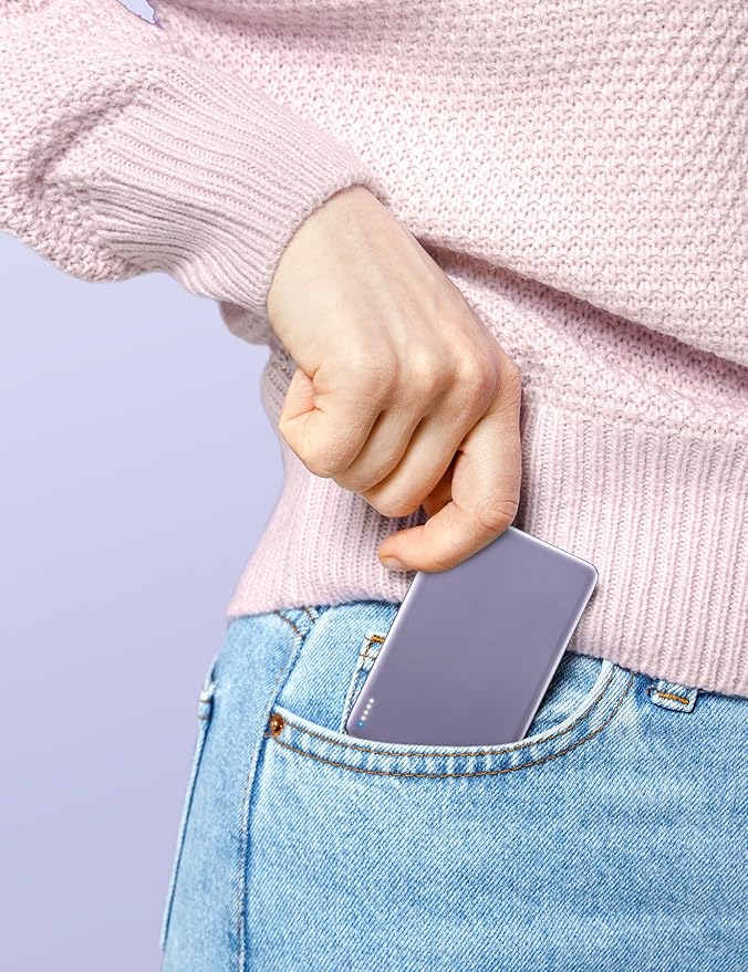 RORRY for Magsafe Portable Charger, [0.3" Ultra Slim] Magnetic Power Bank,[Alloy-Made] 5000mAh Wireless Portable Charger, USB C Battery Pack 18W Fast Charging for iPhone 17/16/15, Violet