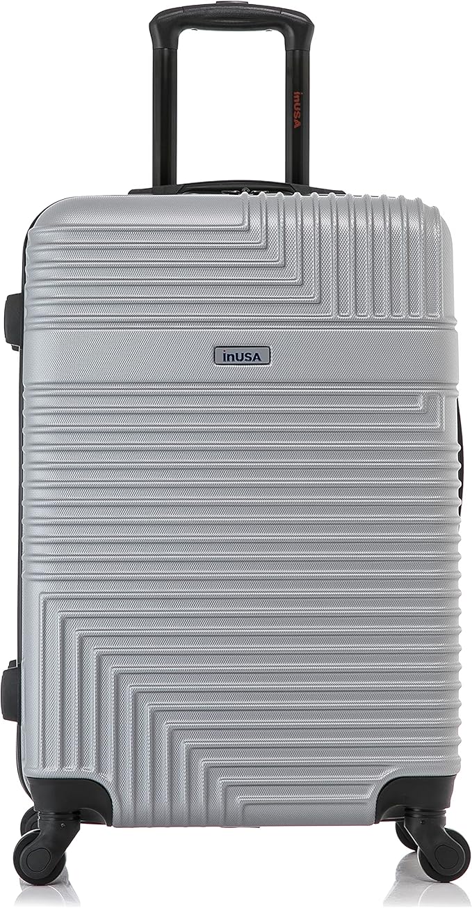 InUSA RESILIENCE Luggage with Spinner Wheels | Durable Lightweight Hardside Suitcase, Spacious Travel Bag with Handle and Trolley | 24-Inch Medium Checked Luggage | Silver