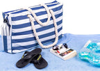 Beach Bag and Pool Bag Has Cooler Pocket, 7 Pockets Total, Zip Top. Family Size Waterproof Beach Tote