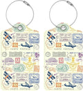 Luggage Tags for Suitcases, 2 Pack Cute PU Leather Luggage Tag TSA Approved with Stainless Steel Loop and Address Card Baggage Tag for Travel&Cruise Ships&Shipping Retro Stamp, by Chelmon