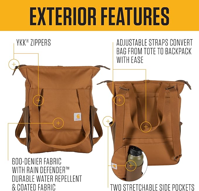 Carhartt Classic Convertible Backpack Tote, Durable Water Repellent Material W/ 17" Laptop Sleeve, Carhartt Brown