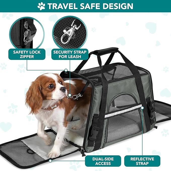 PetAmi Airline Approved Pet Carrier for Cats & Small Dogs, Soft Sided TSA Travel Carrier Bag Sherpa Bed, Breathable Mesh Ventilation, Collapsible Bowl, Fits Under Seat, Up to 18 lbs, Small Dark Gray