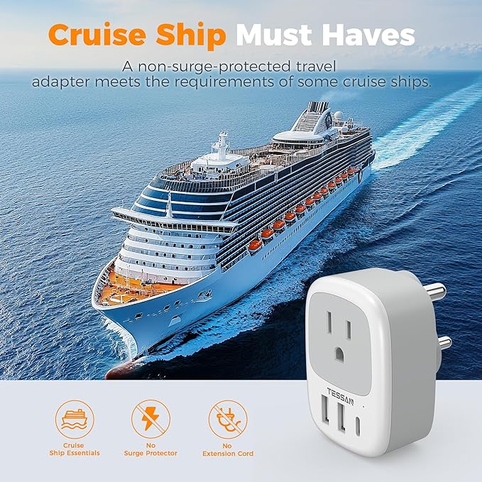2 Pack US to India Plug Adapter, TESSAN Type D Travel Adapter with 1 Electrical Outlet 3 USB Ports (1 USB C), Power Outlet Adaptor for USA to India Nepal Maldives Pakistan Bangladesh Kuwait Yemen
