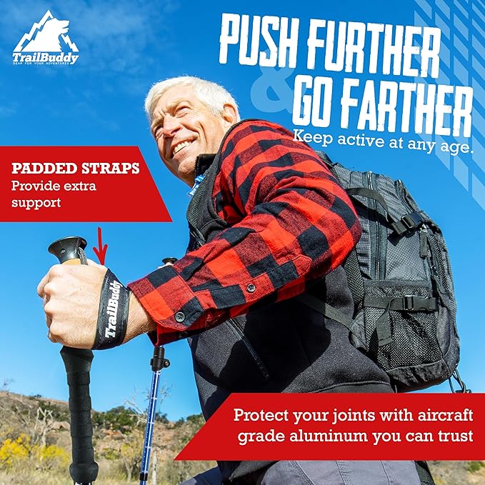 TrailBuddy Trekking Poles – Lightweight 7075 Aluminum Hiking Poles for Women, Men & Seniors – Collapsible Walking Sticks for Travel, Trails & Balance