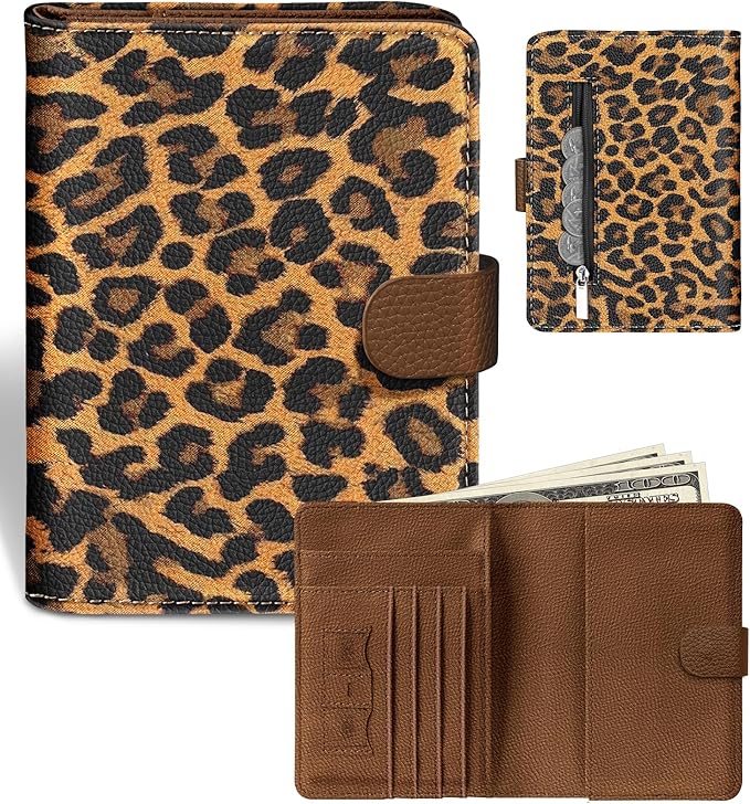 Slohif Passport Wallet Holder Cover for Travel - Women Men RFID Blocking Passport Book Case Protector, Brown Leopard Cheetah Leather Personalized Organizer Slim Carrier Boarding Pass Cards Slots