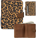 Slohif Passport Wallet Holder Cover for Travel - Women Men RFID Blocking Passport Book Case Protector, Brown Leopard Cheetah Leather Personalized Organizer Slim Carrier Boarding Pass Cards Slots