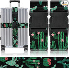 Slohif Luggage Straps for Suitcases Travel Belt Accessories Luggage Connector Identifiers Over Handle with Buckle Unique Boho Nylon Adjustable Strap for Sleeping Bag Car Seat Cactus (2 Pack)