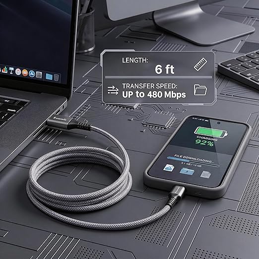 6ft Micro USB Cable 2-Pack, Heavy Duty Pet-Proof Braided Android Charger Cord, Fast Charging Wire with 25000+ Bend Lifespan for PS4 Controller, Kindle & Legacy Tech (Space Grey)