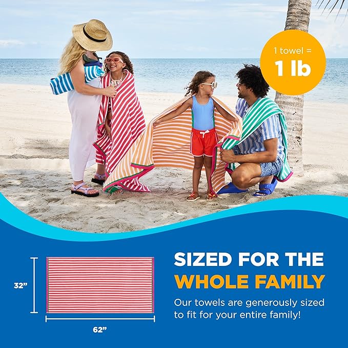 Kaufman - Colorful Racing Striped Beach & Pool Towel - Extra Large Beach Towel - Soft & Absorbent 100% Cotton Towels - Assorted Colors - 30" x 60" - 4 Pack