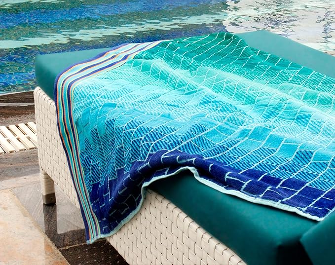 COTTON CRAFT Oversized XL Beach Towel 39 x 68-2 Pack - 100% Cotton Velour - Big & Huge - Pool Picnic Bath Towels - Jacquard Terry Thick Plush Super Soft Luxury - 450 GSM - Blue Tiles