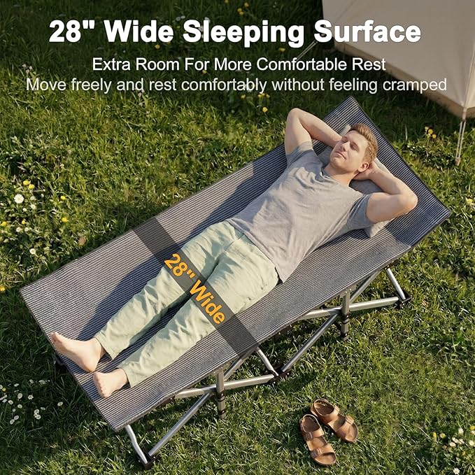 ABORON Camping Cot for Adult 28" Extra Wide, 2PK Heavy-Duty 1200D Oxford Cot for Sleeping, Portable Folding Camp Bed with Mat & Carry Bag
