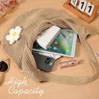 Premillow Crochet Beach Bags for Women, Summer Beach Tote Bag, Mesh Cute Beach Purse, Aesthetic Knit Bag Handbag Shoulder Bag