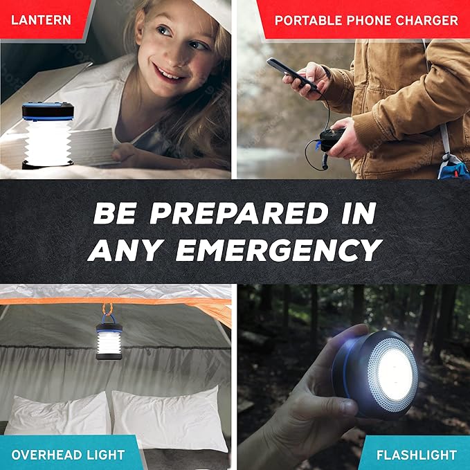 Kizen Outdoor Solar Lantern - Solar or Plug Rechargeable Lantern - Collapsible LED Light for Power Outages - Camping Essential Lamp for Tent Light, Hanging, or Flashlight - Yellow