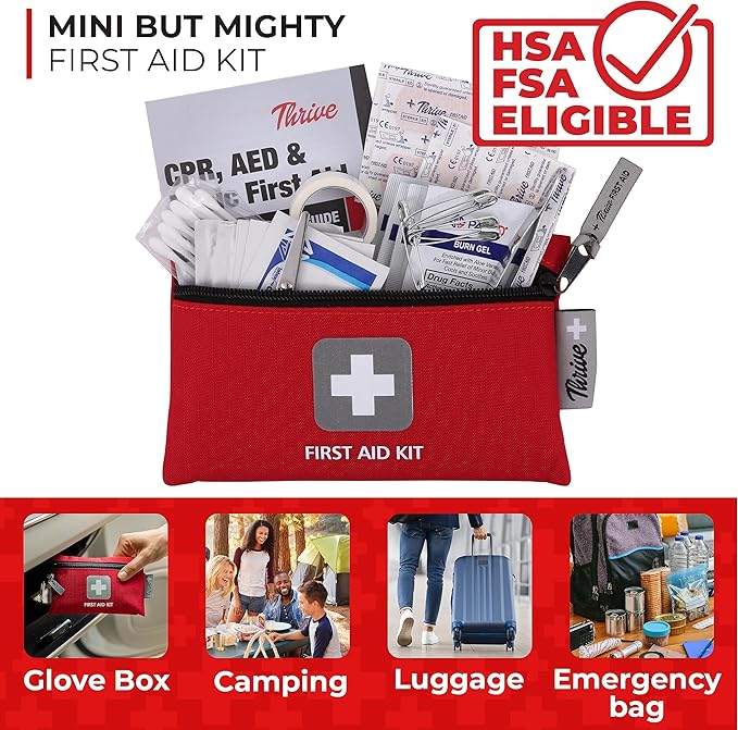 Thrive Mini First Aid Kit - Waterproof Rip-Stop Travel First Aid - Compact Hiking Supplies & Safety Kit - for Home Medical Use - 66 Piece Set, Pouch