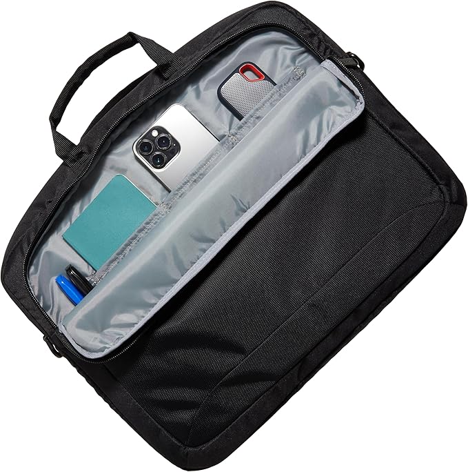 Amazon Basics Laptop Shoulder Bag with Compartments, 17.3-inch, Black, Large Capacity, Fits Dell, HP, ASUS, Lenovo, MacBook Pro and more