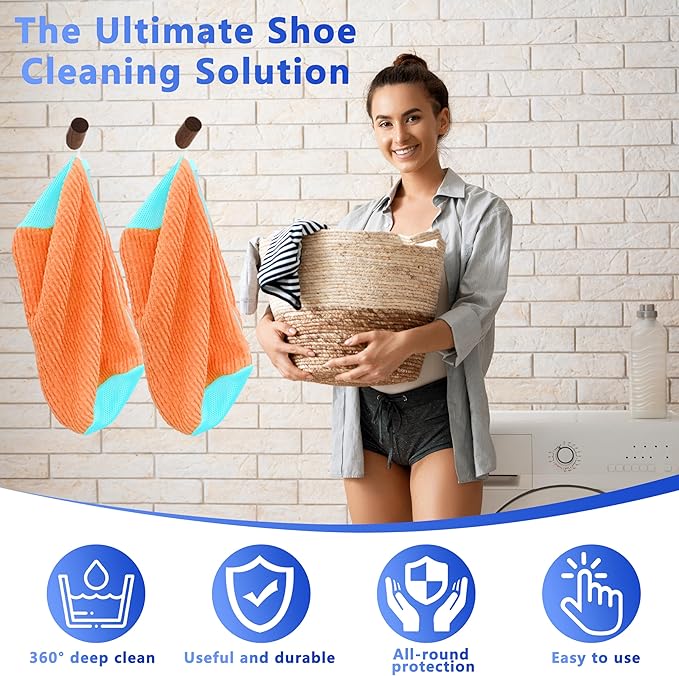 2Pcs Reusable Shoe Washing Machine Bag for Washer and Dryer:Free Up Hands, Prevent Deformation,shoe bag with Zipper Protection Design, Use for all Shoes,Sports Shoes(Yellow) (A-Orange)
