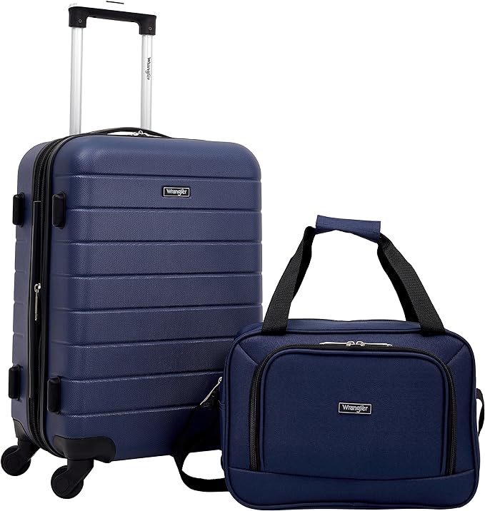 Wrangler Smart Spinner Hardside Luggage, 2 Piece Set, Navy Blue