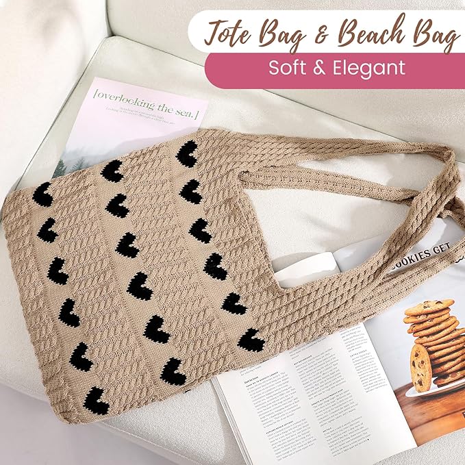 Pleneal Crochet Tote Bag, Mesh Beach Bag, Knitted Shoulder Beach Bags for Women Vacation Aesthetic Hobo Tote Bags