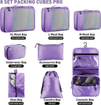 Toncoke 8-Piece Packing Cubes for Travel, Mesh Luggage Organizers with Shoe Bag, Toiletry Bag, Laundry Pouches, 4 Sizes (XL/L/M/S) for Suitcase Organization, Men Women Kids, Purple