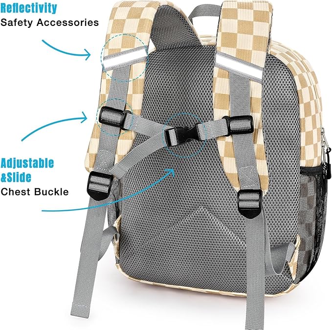 STEAMEDBUN Corduroy Toddler Backpack for Girls Boys 2-4, Kids Preschool Backpack for Kindergarten - Checkered