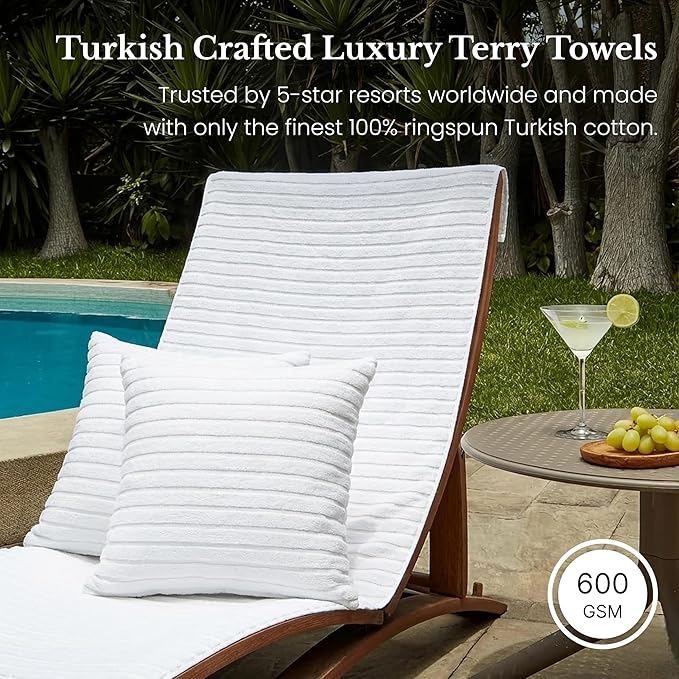 Black & White Brands Brazilian Beach/Pool/Bath Towel - Ultimate Absorbent Luxury XL 36x70 100% Cotton Wave (2 Towels White Poly Pinstripe)