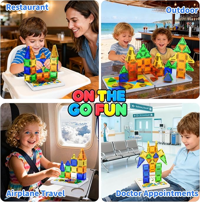 Mini Magnetic Tiles Travel Set with Case 42pcs, Bonus Sudoku Play, Mini Magnetic Blocks, Portable Travel Toy for Kids, STEM Educational Sensory Toys, Classroom Must Have
