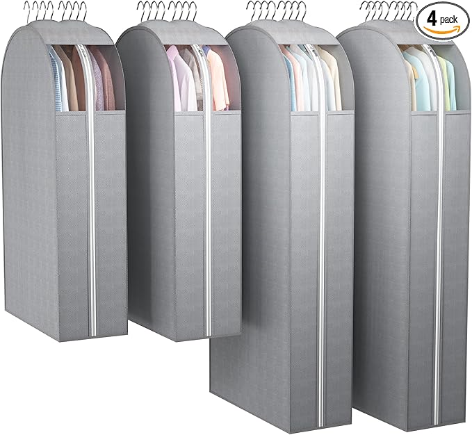 Liuoud 10" Gusseted Garment Bags for Hanging Clothes with Clear Window (40&50") Suit Bags for Open Closet Storage, Clothing Cover for Coat, Dress, Jacket, Shirt, Fur Wardrobe Protector, 4 Packs