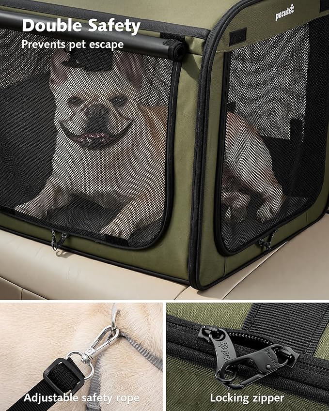 Dog Car Carrier Light Weight 24×17.7×20.5in, Dog Carrier Easy to Assemble, Dog Car Crate Portable and Breathable, Foldable Pet Carrier for Indoor and Outdoor, Dog Travel Crate with Curtain Green