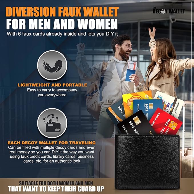 Fake Travel Decoy Wallet with 6 Realistic Fake Credit Cards - Pickpocket Safety