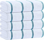 White Classic Cotton Pool Towels Oversized 30 x 60 Inches, Ultra Absorbent and Low Lint Striped Beach Towels for Adults, Stripes Design Luxury Extra Large Bath Towels, Light Blue, 4 Pack