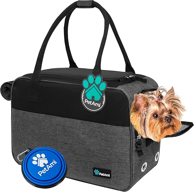 PetAmi Dog Purse Carrier for Small Dogs Cats, TSA Airline Approved Soft-Sided Pet Carrier with Pockets, Ventilated Travel Tote Bag with Bed & Shoulder Strap, Puppy Kitten, Max 12 lbs, Heather Charcoal