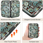 ELFISH Mini RFID Aluminum Wallet Credit Cards Holder Business Card Case Metal ID Case for Men Women (Blue flower)