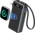 BREEKET Nano Power Bank, 10000mAh Portable Charger with Built-in Cables & Wall Plug, 5 Outputs 22.5W USB C Fast Charging Travel Battery Pack for iPhone 17/16/15/14, Apple Watch Ultra/11/10/9/8/7/6/SE