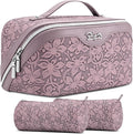 BOYATU Travel Makeup Bag Cosmetic Bags for Women: Large Capacity 3 Pcs Set Make up Bag with Compartments - Waterproof Vegan Leather Toiletry Organizer Bags with Handle (Z-64Purple)