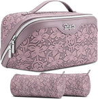 BOYATU Travel Makeup Bag Cosmetic Bags for Women: Large Capacity 3 Pcs Set Make up Bag with Compartments - Waterproof Vegan Leather Toiletry Organizer Bags with Handle (Z-64Purple)
