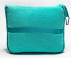 BlueHills Premium Soft Travel Blanket Pillow Value Pack Set of 2 - Airplane Flight Blanket Throw in Soft Bag with Luggage Belt Compact Pack Large Blanket for Travel Teal and Purple Colors
