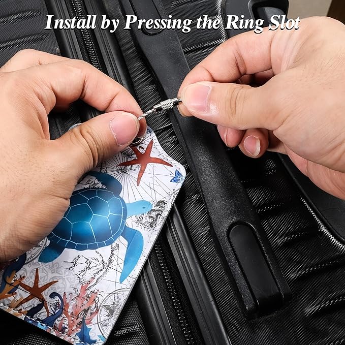 Luggage Tags for Suitcases, 2 Pack Cute PU Leather Luggage Tag TSA Approved with Stainless Steel Loop and Address Card Baggage Tag for Travel&Cruise Ships&Shipping Sea Turtle, by Chelmon