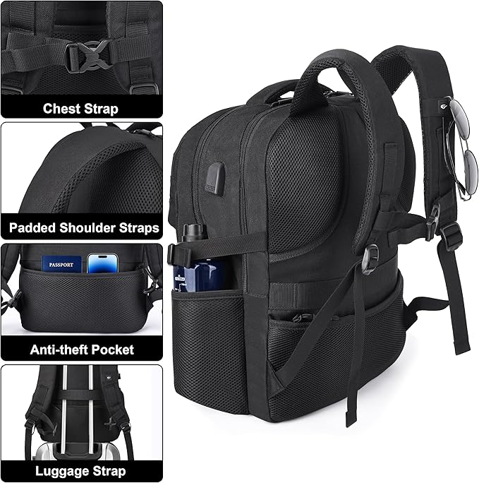 MOZETO Laptop Backpack, 17 Inch Tactical Inspired Utility Large Laptop Backpacks for Men with USB Charger Port 18x14x8 Flight Approved Personal ltem Travel Bag Computer Bag