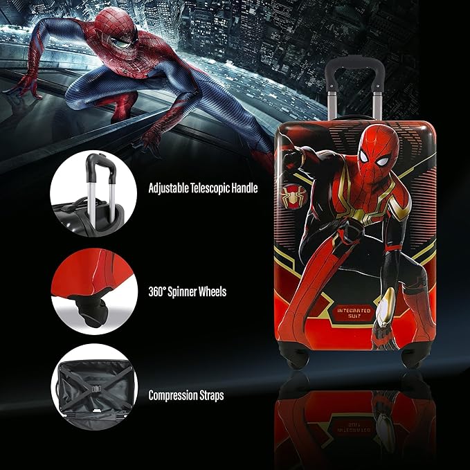 Fast Forward 20 Inches Spiderman Suitcase For Kids - Hard Sided Tween Spinner Travel Trolley Kids Suitcase For Boys With Wheels