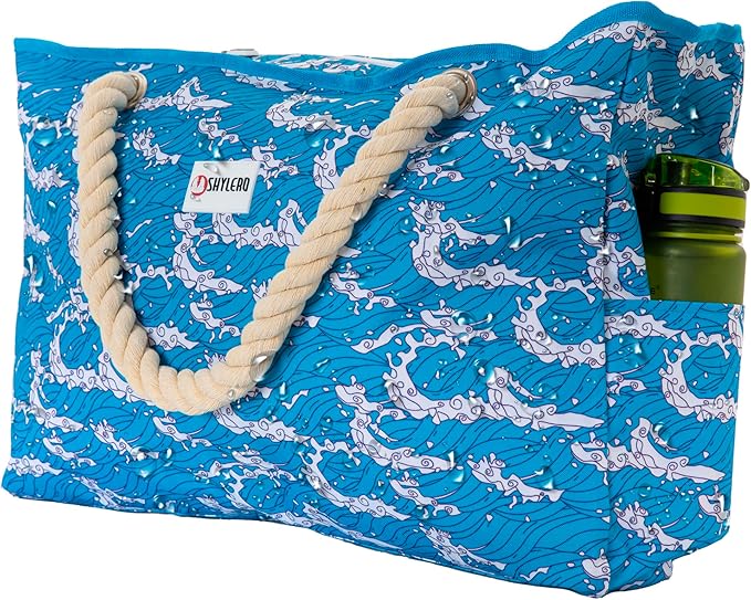Beach Bag and Pool Bag Has Cooler Pocket, 7 Pockets Total, Zip Top. Family Size Waterproof Beach Tote